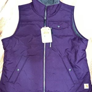 CARHARTT WOMEN'S WINE AND GREY REVERSIBLE RAIN DEFENDER UTILITY VEST sz Large